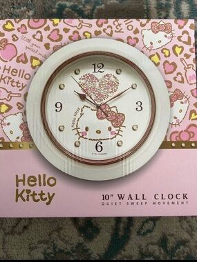 Sanrio Hello Kitty White and Gold Accent Wall Clock New in Box